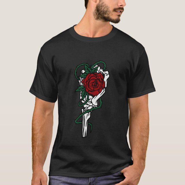Realistisk röd ros botanisk konst t-shirt (Framsida)