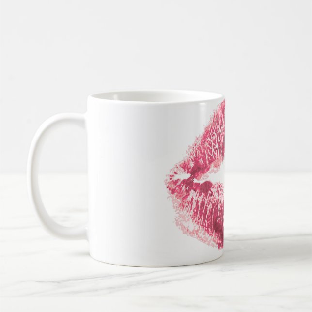 Realistisk rosa läppar, isolerad kyss kaffemugg (Vänster)