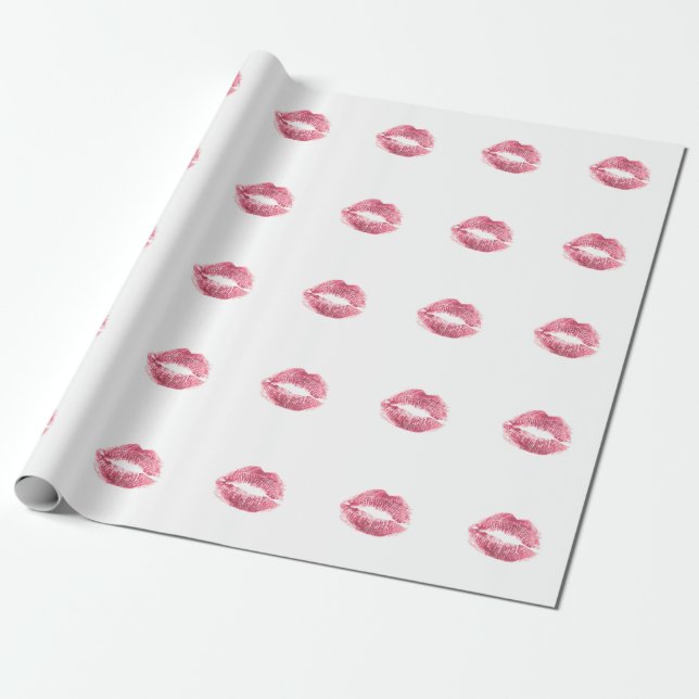 Realistisk rosa läppar, isolerad kyss presentpapper (Utrullad)