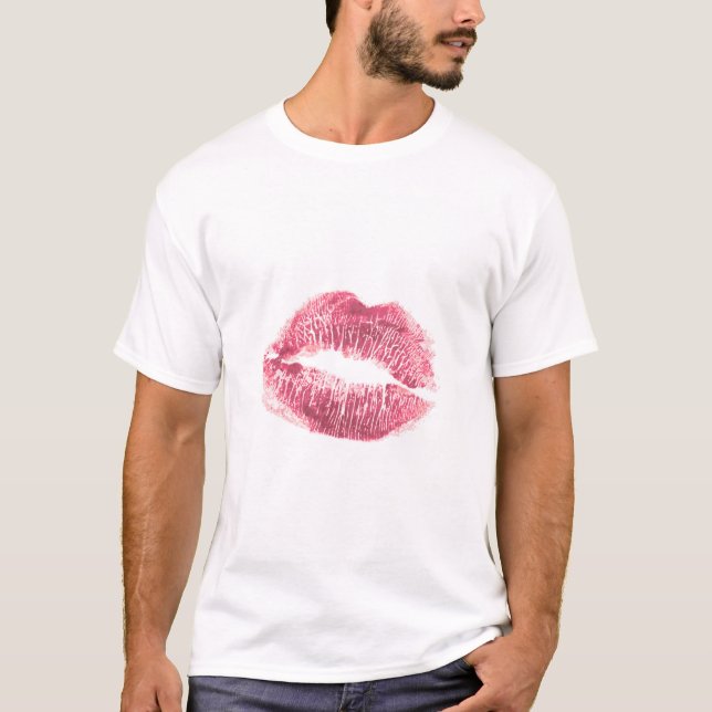 Realistisk rosa läppar, isolerad kyss t shirt (Framsida)