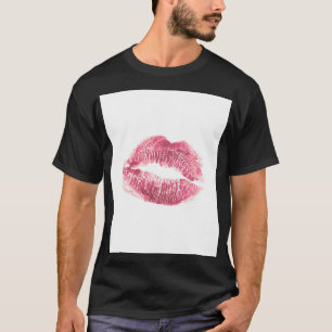 Realistisk rosa läppar, isolerad kyss t shirt