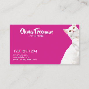Realistisk Rosa & Vit Katt Bild Husdjur Sittande Visitkort