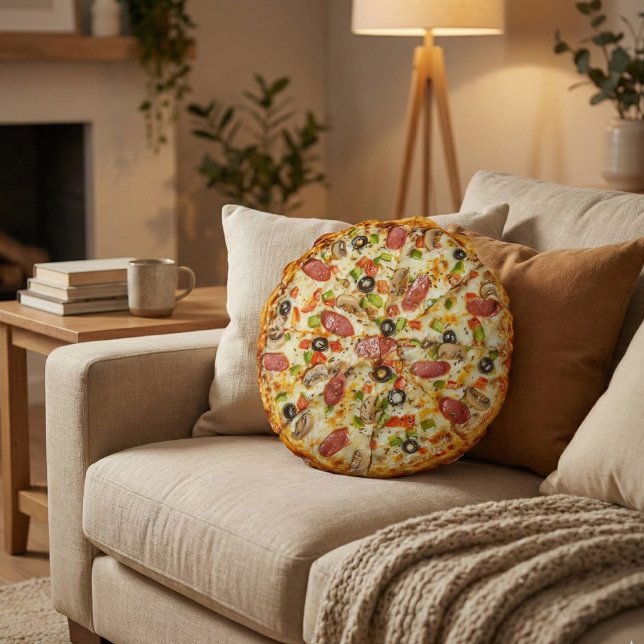 Realistisk Superpizza - Rolig 3D Matformad Rund Kudde (Skapare uppladdad)