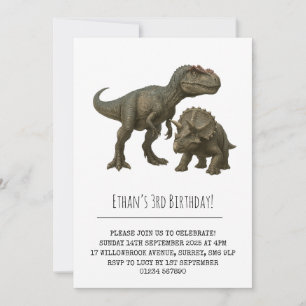Realistisk T-Rex och Triceratops Dinosaur Birthday Inbjudningar