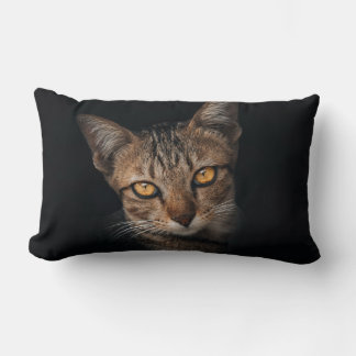 Realistisk Tabby Katt Porträtt Svart Kuddvar | Lumbarkudde