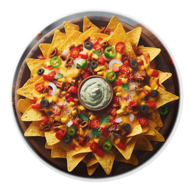 Realistisk tallrik nachos rolig knopp (Framsidan)