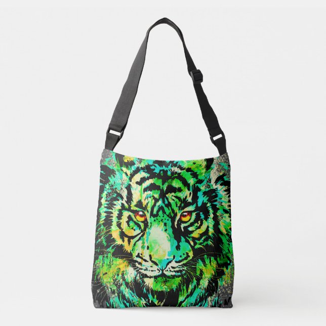 Realistisk tiger - Grönt Tiger Head Teckning Axelväska (Framsida)