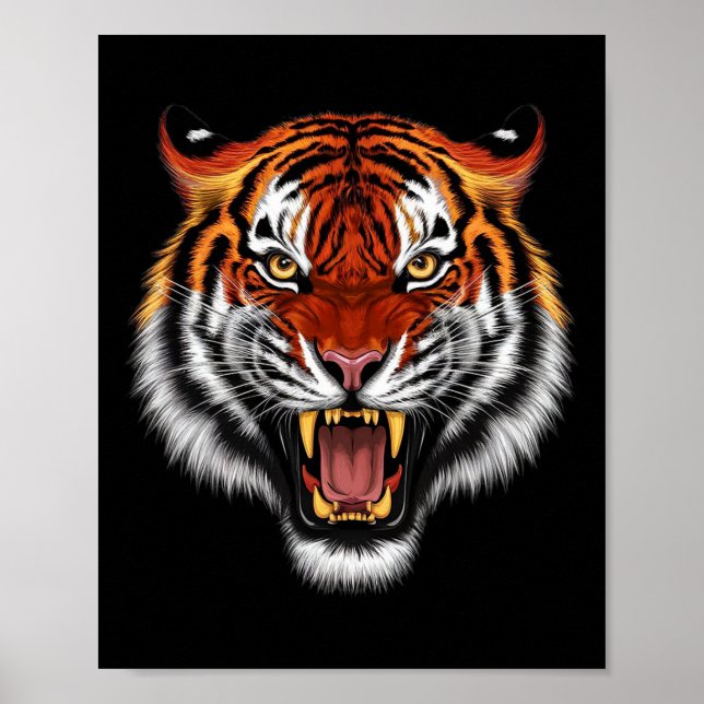 Realistisk tiger Roaring Ansikte Djur älskare Poster (Framsidan)