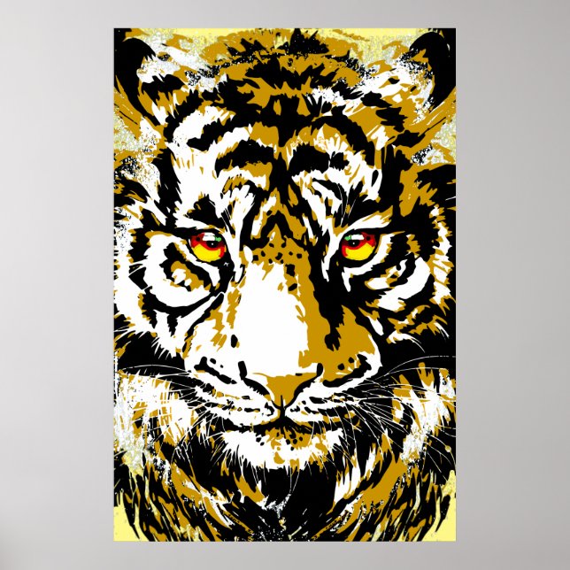 Realistisk tigerPoster - Beige Tiger Head Teckning Poster (Framsidan)