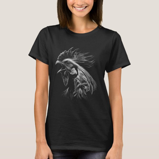 Realistisk Tupp-målning Kyckling T Shirt (Framsida)