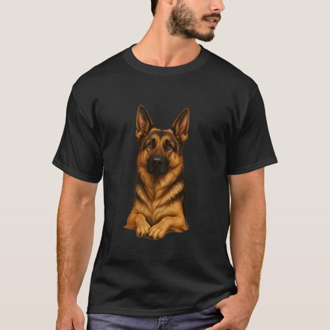 Realistisk tysk herdehund t shirt (Framsida)