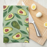 Realistisk vattenfärg Avocado Mönster Grönt  Kökshandduk<br><div class="desc">Fin vattenfärgad avokado-illustration.</div>