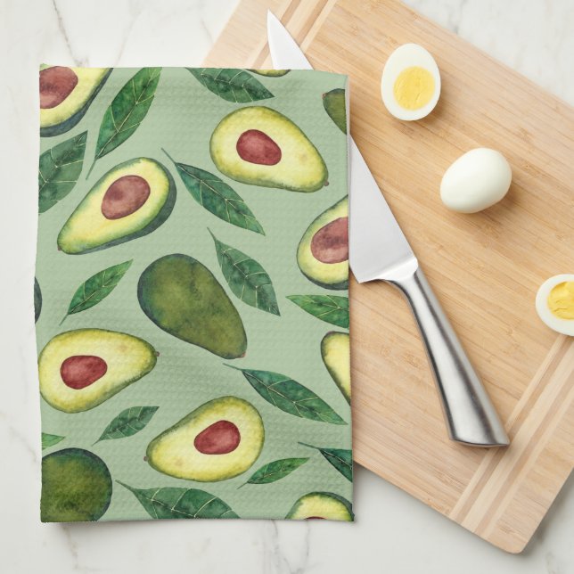 Realistisk vattenfärg Avocado Mönster Grönt  Kökshandduk (Vikt i Fjärdedel)
