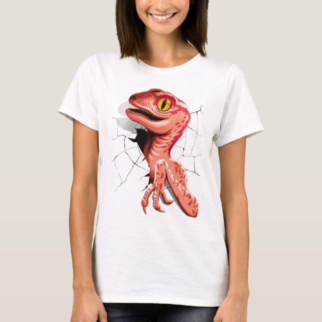 Realistisk Velociraptor Dinosaur Hatching T Shirt (Framsida)