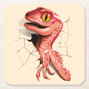 Realistisk Velociraptor Dinosaur Hatching Underlägg Papper Kvadrat