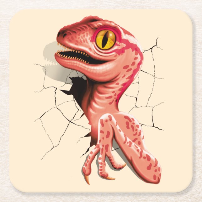 Realistisk Velociraptor Dinosaur Hatching Underlägg Papper Kvadrat (Framsidan)