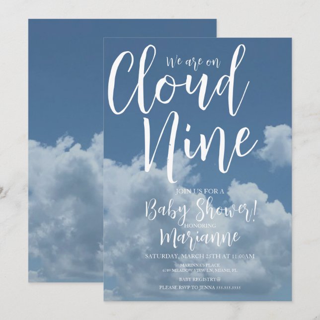 Realistiska moln Cloud Nine Baby Shower   Inbjudningar (Fram/baksida)