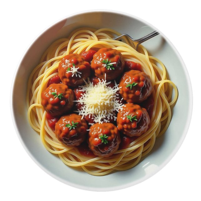 Realistiska Spaghetti och köttbullar Matkök Knopp (Framsidan)