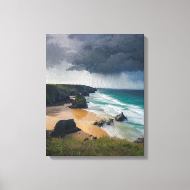 Realistiska stormmoln över tårblått hav Cornwall Canvastryck (Framsida)