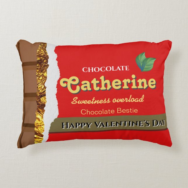 Realistiskt brun och röd Valentines Chocolate Funn Prydnadskudde (Framsidan)