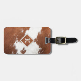 Realistiskt brunt och vitt kowhide struktur monogr bagagebricka