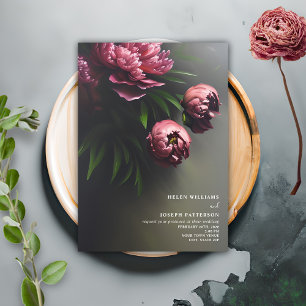 Realistiskt dramatiskt Blommigt Bröllop Peonies Inbjudningar