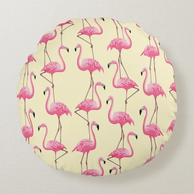 Realistiskt Flamingo Bird Lodrät Mönster Rund Kudde (Framsidan)
