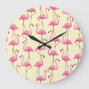 Realistiskt Flamingo Bird Lodrät Mönster Stor Klocka