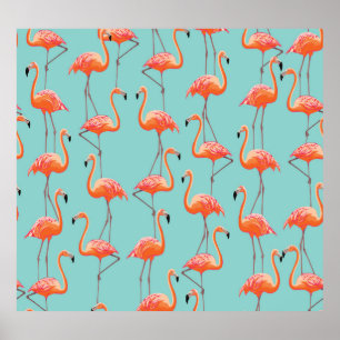 Realistiskt flamingo: vintage fågel mönster poster