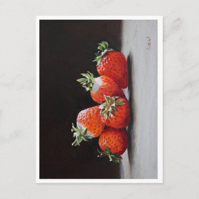Realistiskt jordgubbar fortfarande Life-Oljemålnin Vykort (Framsida)