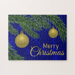 realistiskt julgran med gulddekan pussel