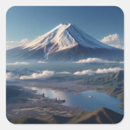 Realistiskt landskap med Mount Fuji Japan Resa Fyrkantigt Klistermärke