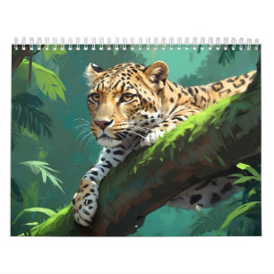 Realistiskt leopard i jungle Animal Art Kalender