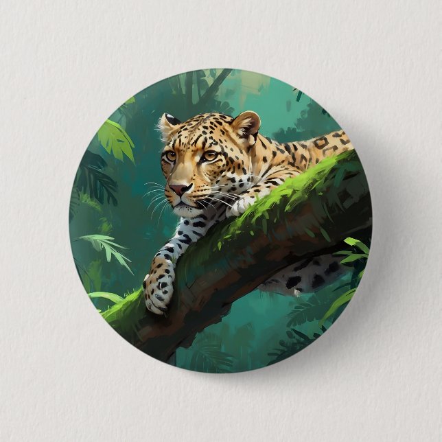 Realistiskt leopard i jungle Animal Art Knapp (Framsida)