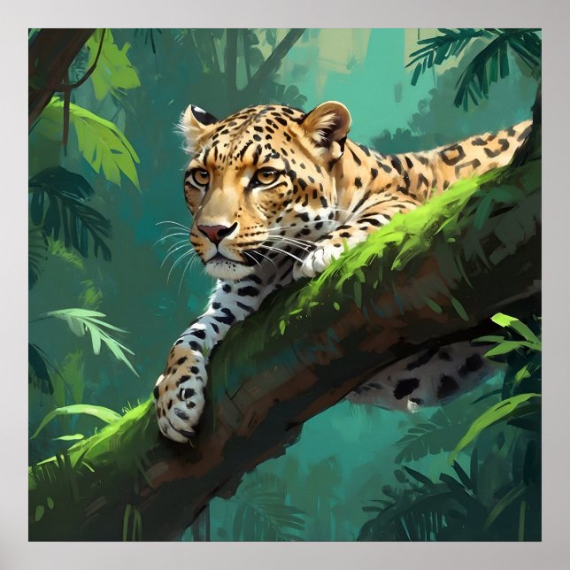 Realistiskt leopard i jungle Animal Art Poster (Framsidan)