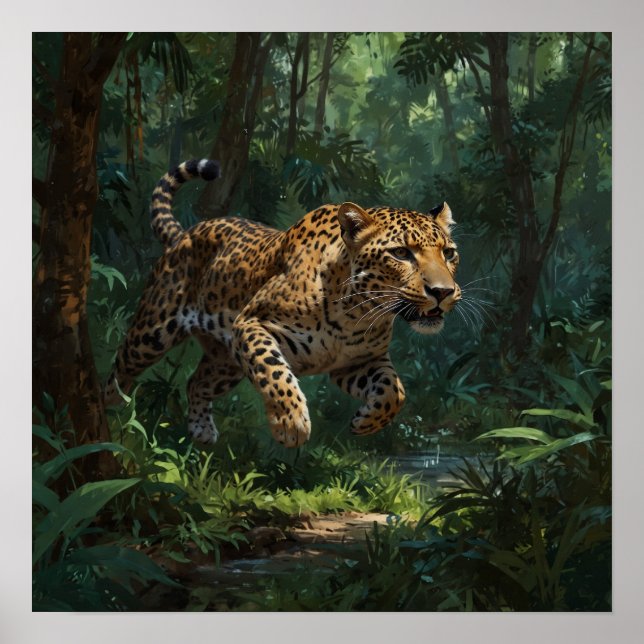 Realistiskt löpande leopard i Jungle Poster (Framsidan)