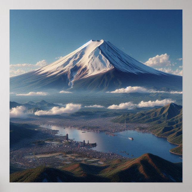 Realistiskt monteringslandskap i Fuji Japan Travel Poster (Framsidan)