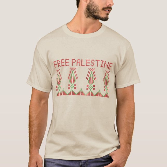 Realistiskt palestinskt Tatreez Embroidery Mönster T Shirt (Framsida)