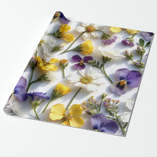Realistiskt Pressade Blommor Vårpresentpapper Presentpapper