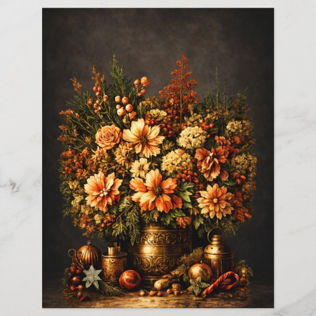 Realistiskt Rustikt Julblommor Scrapbookpapper (Framsida)