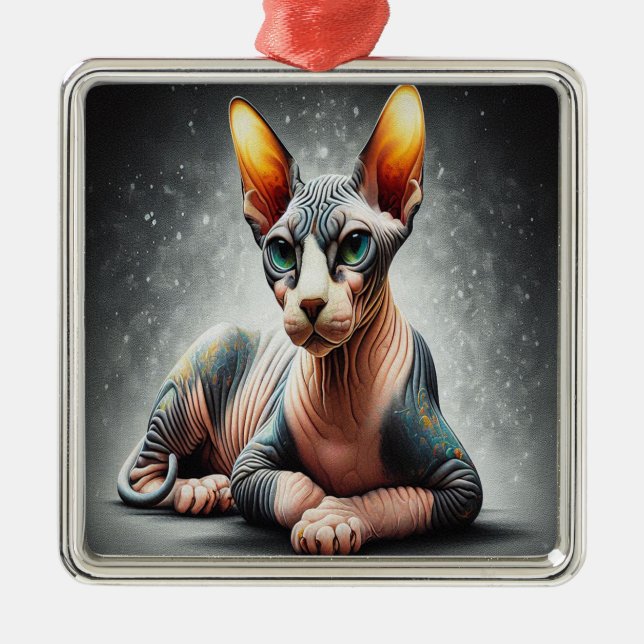 Realistiskt sfäroxkatt, sfäroxhynx, hårlöst hölje julgransprydnad metall (Framsidan)