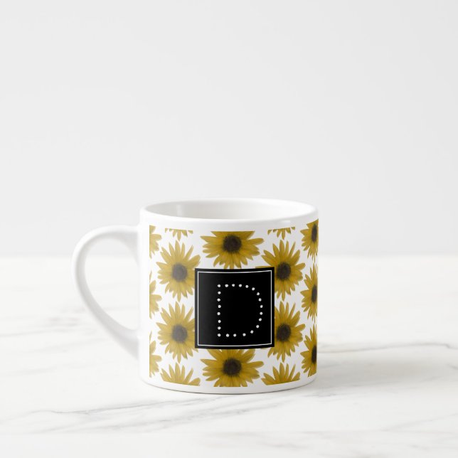 Realistiskt solros 3D-mönster monogram Espressomugg (Vänster)