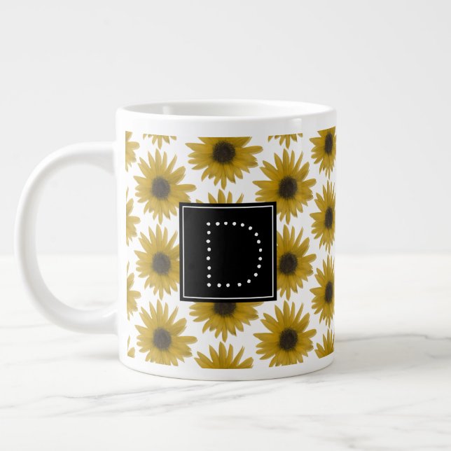 Realistiskt solros 3D-mönster monogram Jumbo Mugg (Vänster)