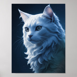 Realistiskt vackert Starry Natt Himmel White Cat Poster