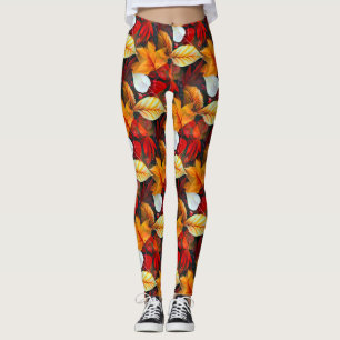 Realm Foliage with Maple Lövs in Warm Färg Leggings