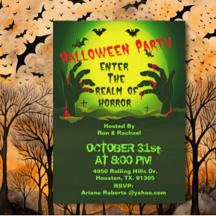 Realm of Horror Bloody HandsHalloween-inbjudan Inbjudningar