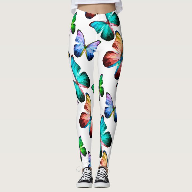 Realm of Rainbow Morpho Blue Butterflies Leggings (Framsida)
