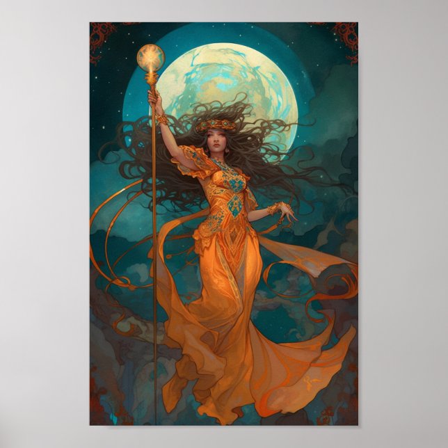 Realm Walkers: "Elemental Sorceress" fantasykonst Poster (Framsidan)