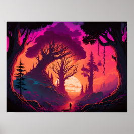 Realms Beyond: Mystical Forest Sunset Poster