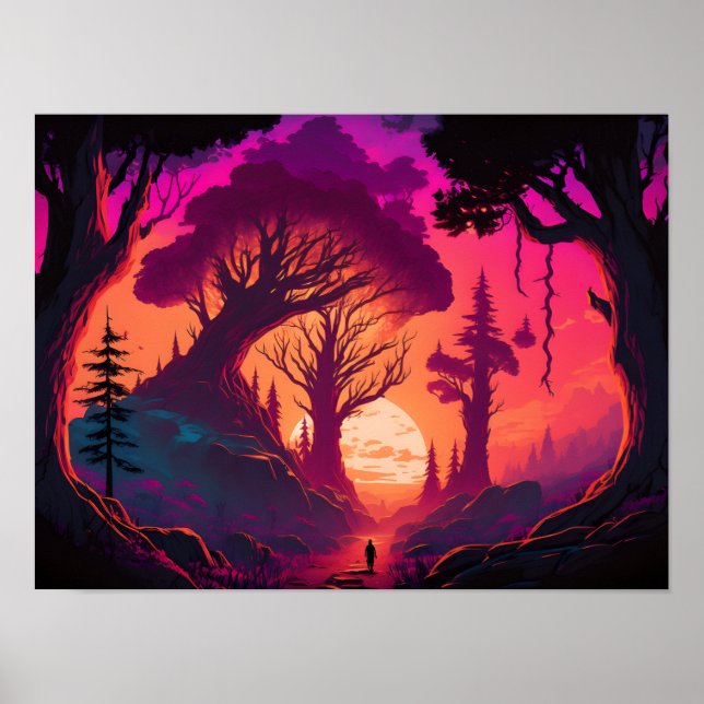 Realms Beyond: Mystical Forest Sunset Poster (Framsidan)